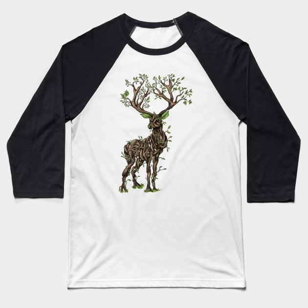 Vine Branch Stag (Color) Baseball T-Shirt by Mainahste